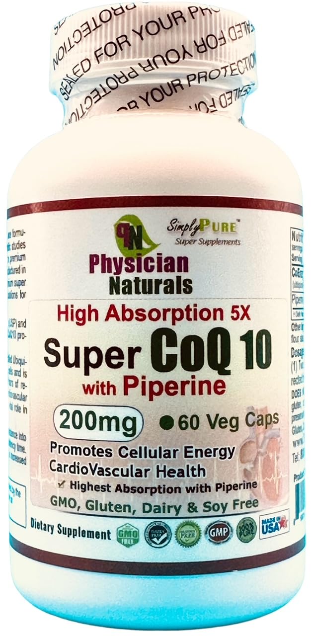 Physician Naturals Super CoQ10 Co-Enzyme with Piperine 200 mg, 60 Capsules