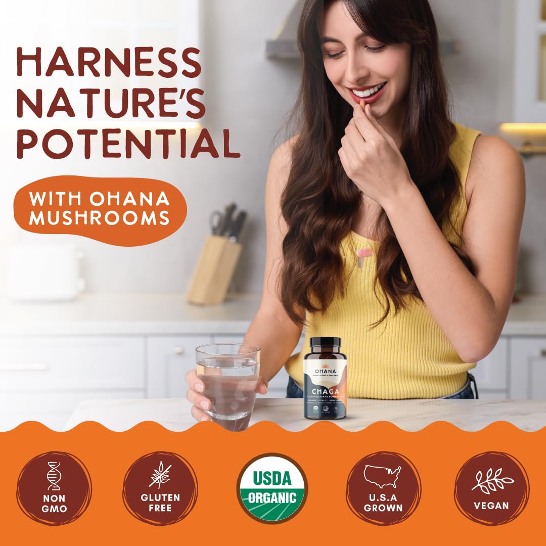 Ohana Mushrooms Chaga Organic Mushrooms Blend Capsule, 1 Count