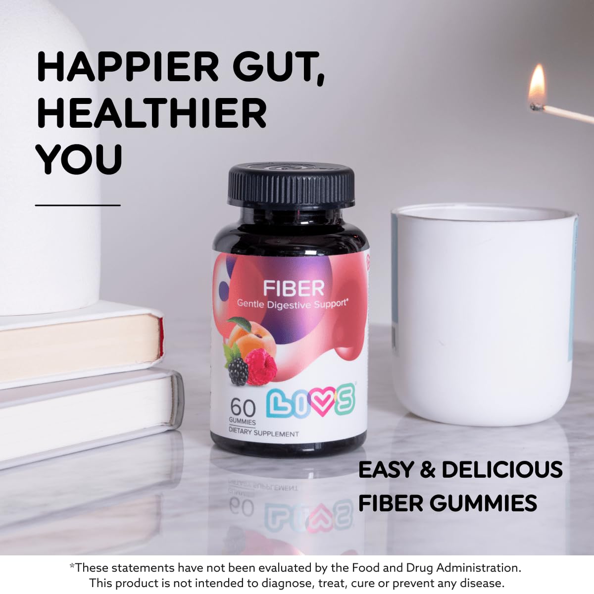 LIVS Fiber Gummies for Adults Gummy 60 Count