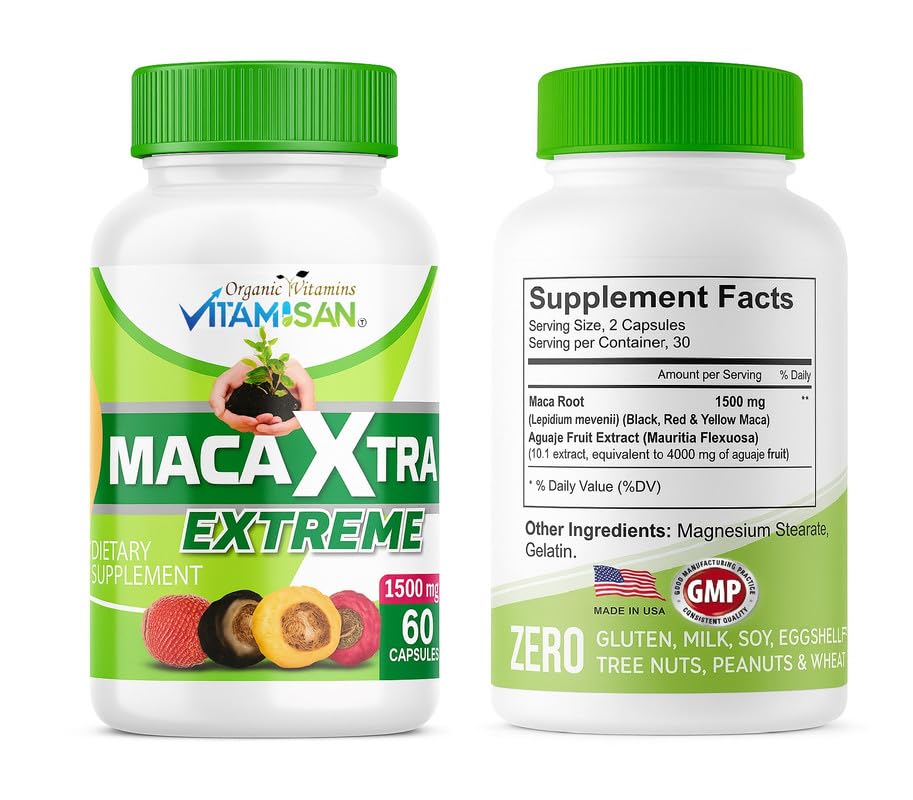 VITAMISAN Maca Xtra Extreme 1500 mg – Maca Root + Aguaje Extract 1500 mg Capsules, 60 Count