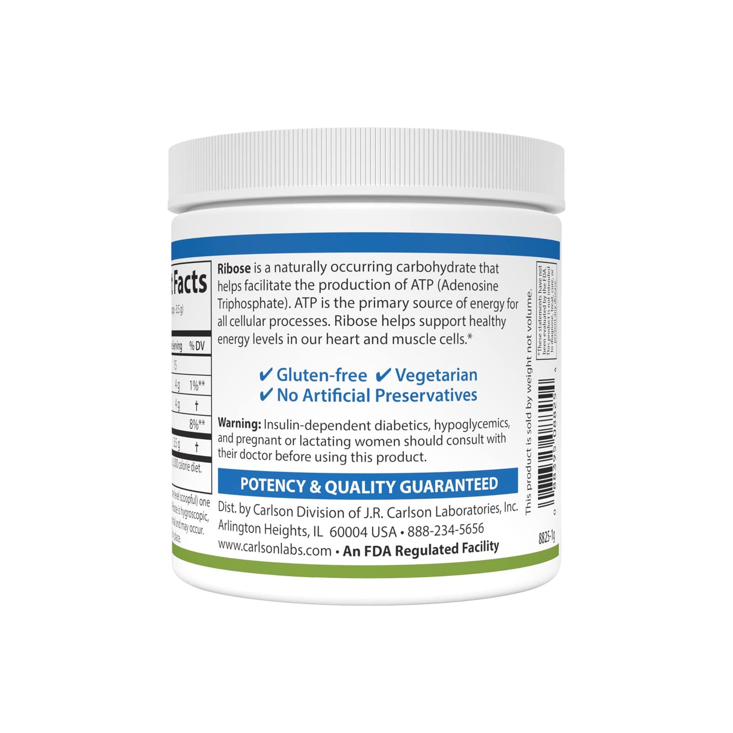Carlson D-Ribose Powder, 3.53 oz, 100% Pure, Non-GMO, Energy Production, Muscle Recovery & Athletic Performance