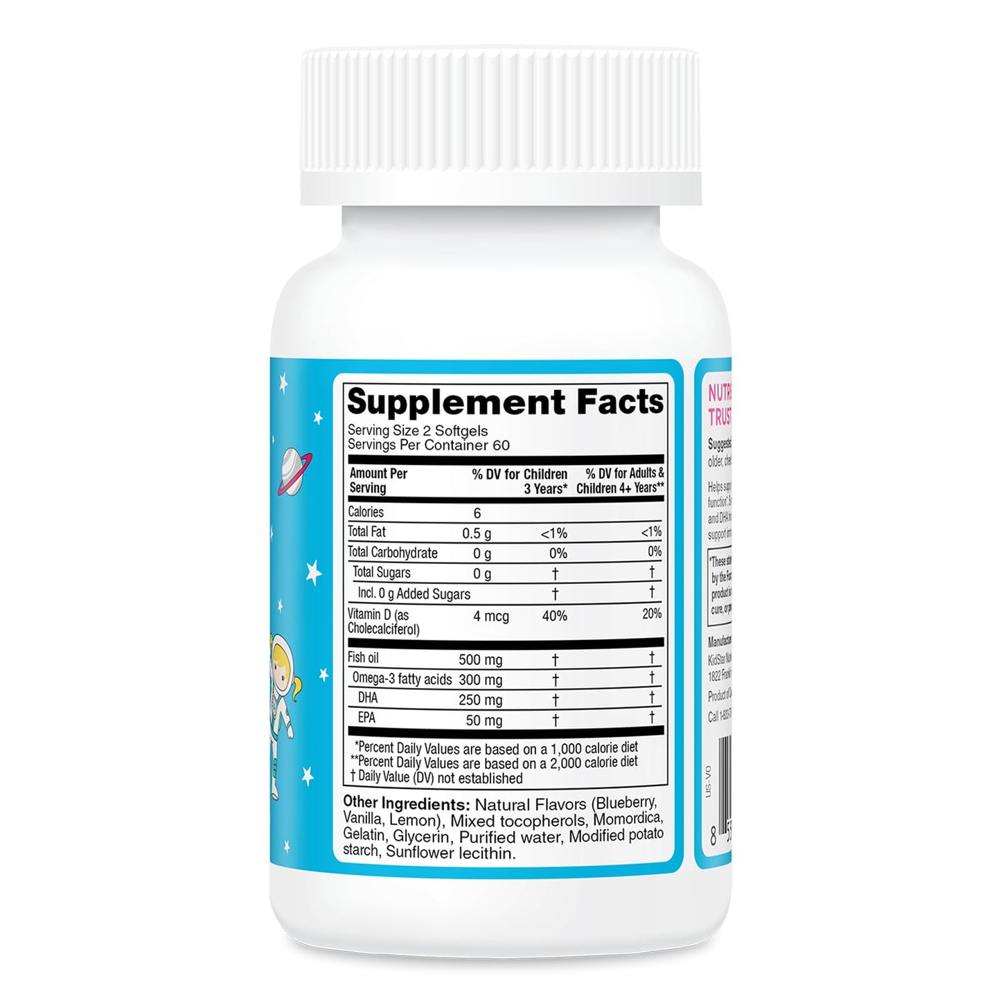 KidStar Nutrients Omega-3 with Vitamin D3 High-DHA Lemon Blueberry Softgels, 120-Count