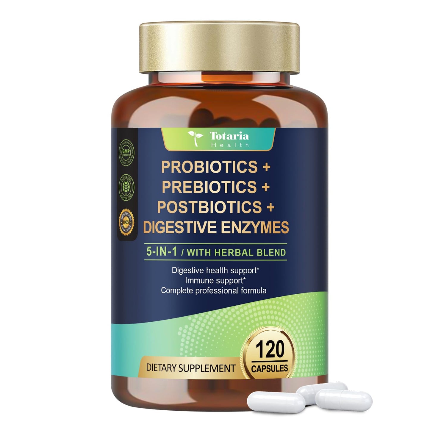 Totaria 5-in-1 Probiotic Prebiotic & Postbiotic for Women and Men Capsule 120 Count