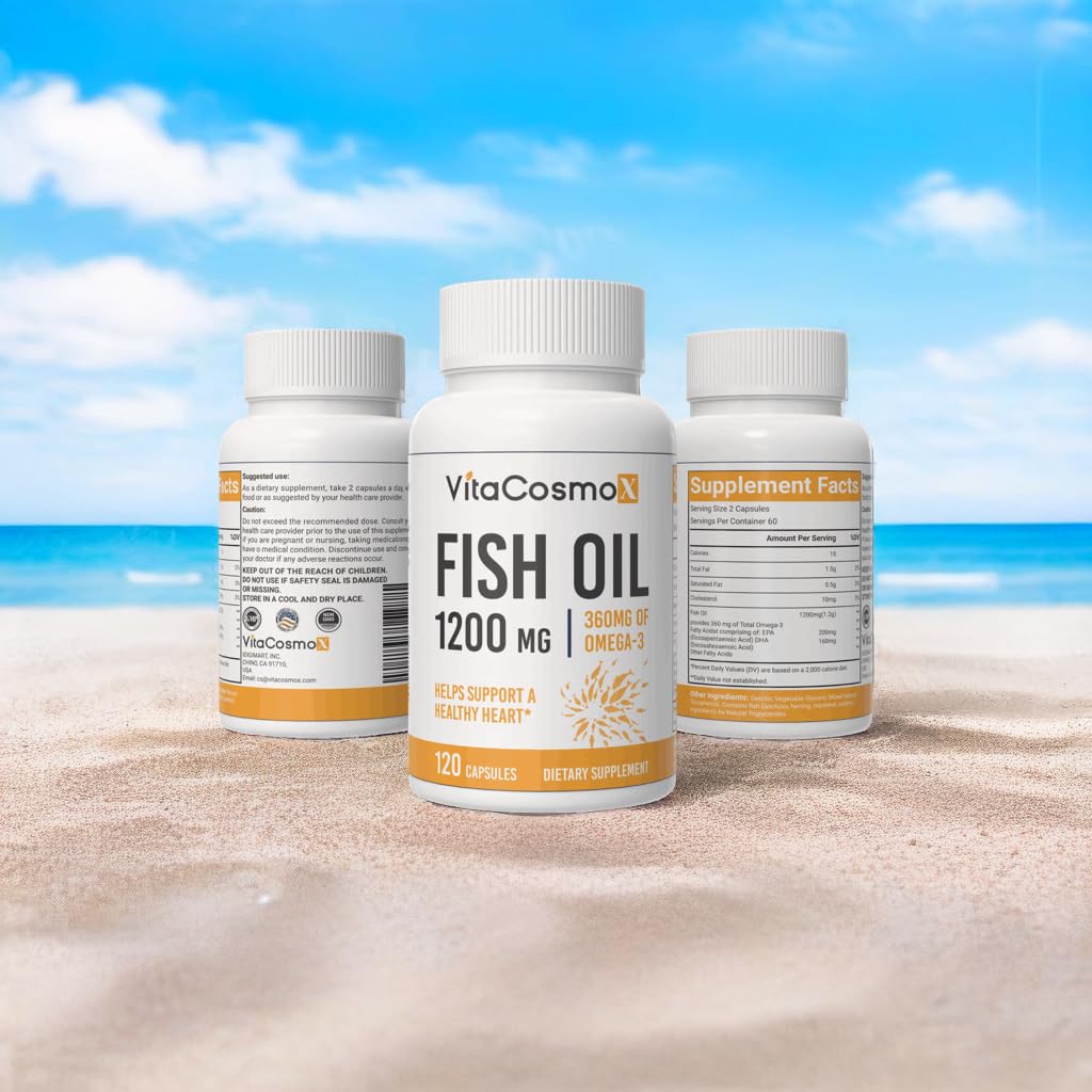 VitaCosmoX Omega-3 Fish Oil 1560mg Triple Strength EPA & DHA Softgels 120