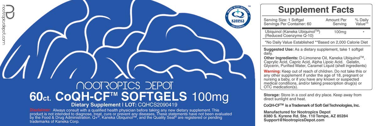 Nootropics Depot Ubiquinol CoQH-CF Softgels 100mg Ubiquinol Supplement 60 Count