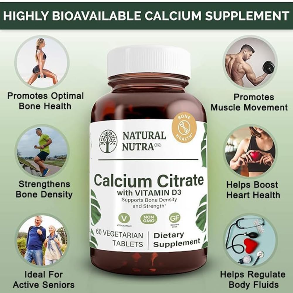 Natural Nutra Calcium Citrate with Vitamin D3, 60 Tablets