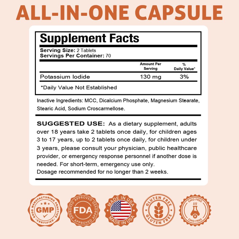 Health Dose Potassium + Iodide (KI) Tablets – 130mg 700 Tablets