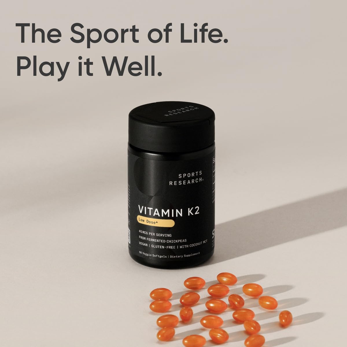 Sports Research Vitamin K2 (MK-7) 45mcg with Coconut MCT Oil Softgel, 90 Count