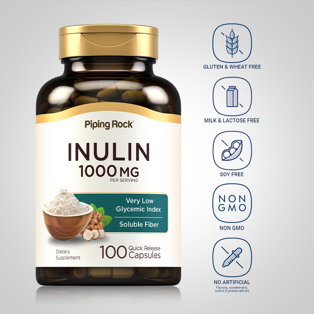 Piping Rock Organic Inulin Capsules 1000 mg, 100 Capsules