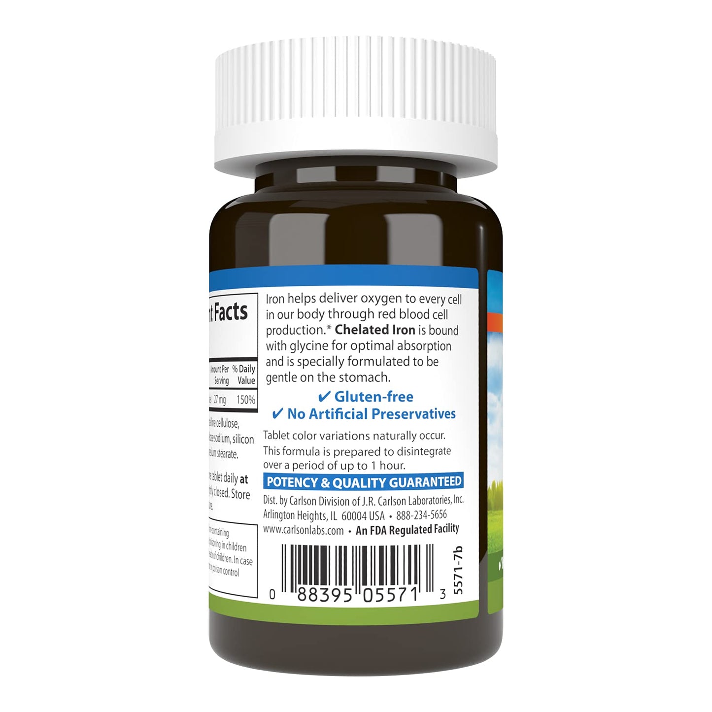 Carlson Chelated Iron 27 mg Superior Absorption, Blood Health, Energy Utilization & Optimal Wellness Tablets, 100 Count