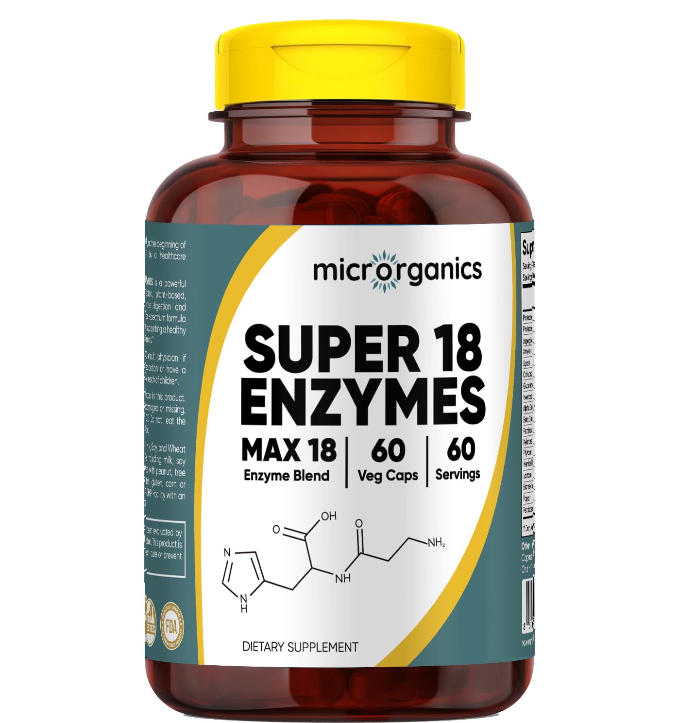 MICRORGANICS Super 18 Enzymes MAX 18 – Broad-Spectrum Plant-Based Digestive Enzyme Complex – Supports Comfortable Digestion & Nutrient Absorption, 60 Capsules