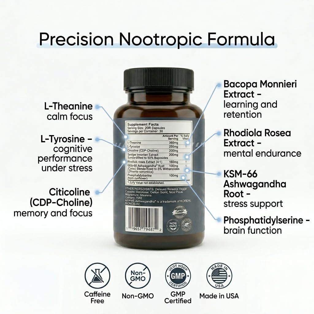 The Pilot Pill Caffeine Free Premium Nootropic for Focus & Mental Clarity 60 Capsules