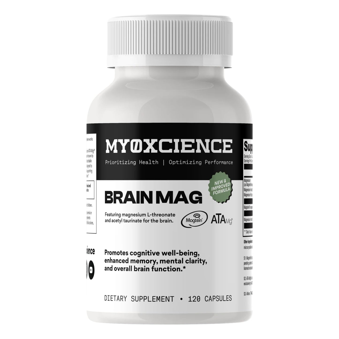 MYOXCIENCE Magnesium L-Threonate + Mag Acetyl-Taurate + Mag Glycinate, 120 Capsules