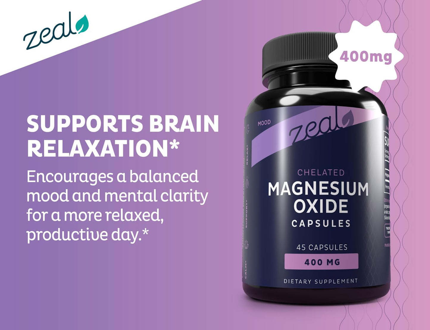 Zeal Naturals Magnesium Oxide 400mg Capsules, 45 Count