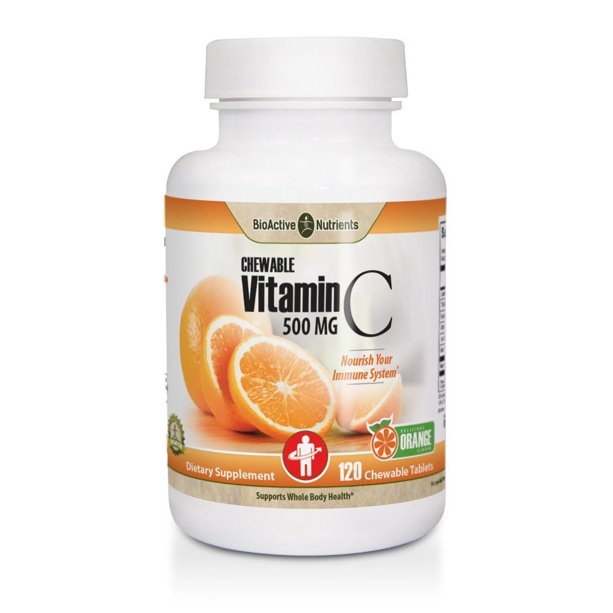 BIOACTIVE NUTRIENTS Vitamin C Chewable Tablets - 500mg Vitamin C - Immune Support, Antioxidant Support - Gluten-Free, Yeast-Free, Vegan - 120 Tablets