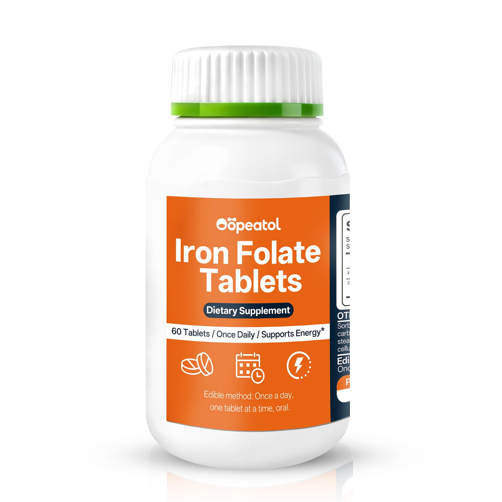 Oopeatol Iron & Folic Acid Supplement Chewable, Supports Red Blood Cell Production, Energy & Blood Health, Gentle Iron Formula for Men & Women, 60 Tablets