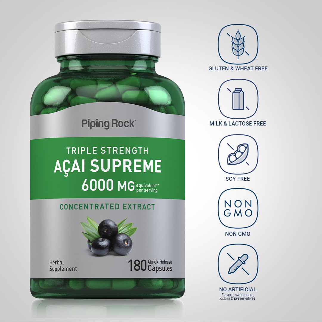 Piping Rock Acai Berry Supplement Triple Strength Extract Capsules 180 Count