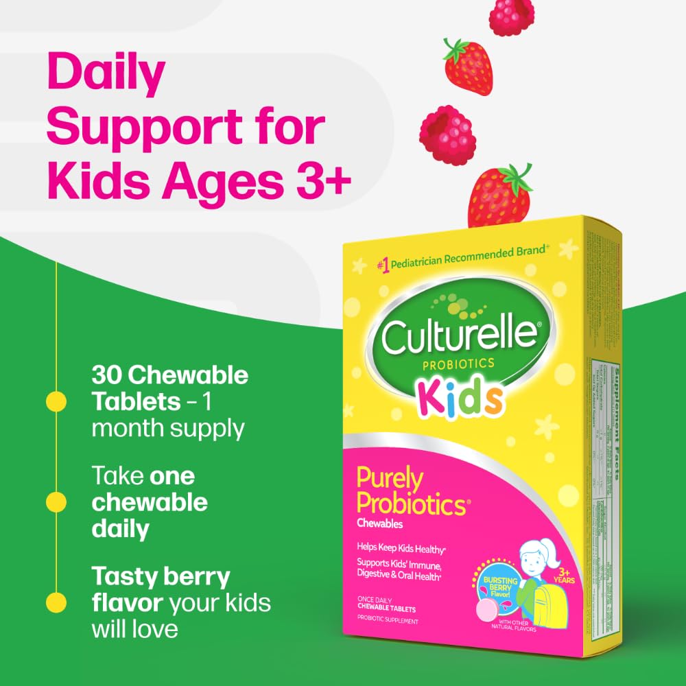 Culturelle Kids Chewable Daily Probiotic for Kids, Chewable Tablet, 30 Count