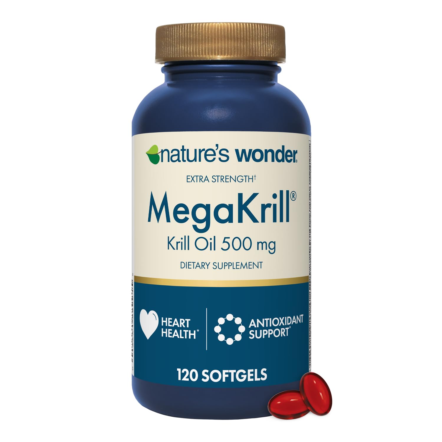 Nature's Wonder Extra Strength Mega Krill Oil 500mg EPA & DHA Softgel, 120 Count