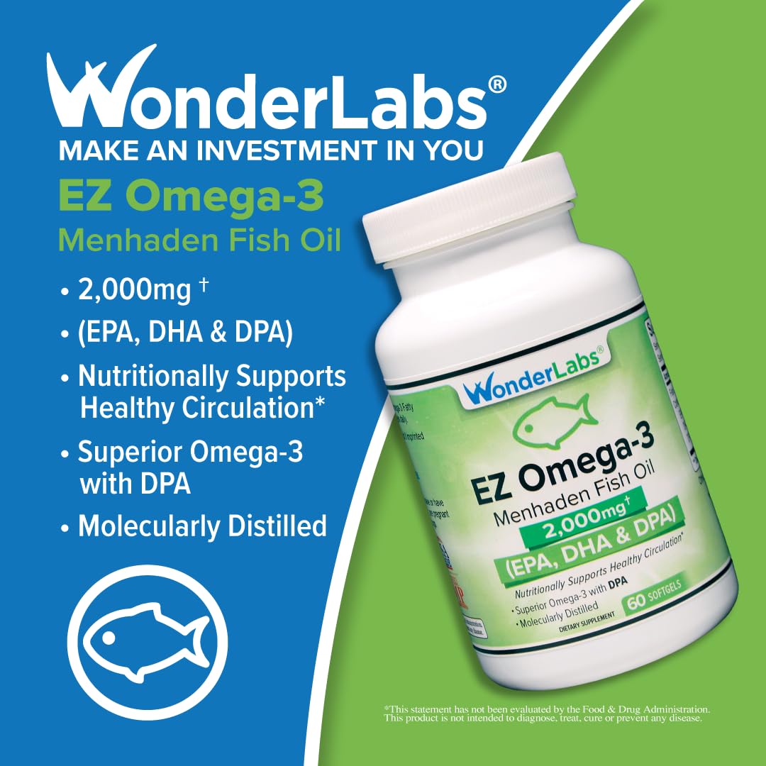 Wonder Laboratories EZ Omega-3 Atlantic Menhaden Fish Oil Supplement Softgels 2000 mg 180 Count