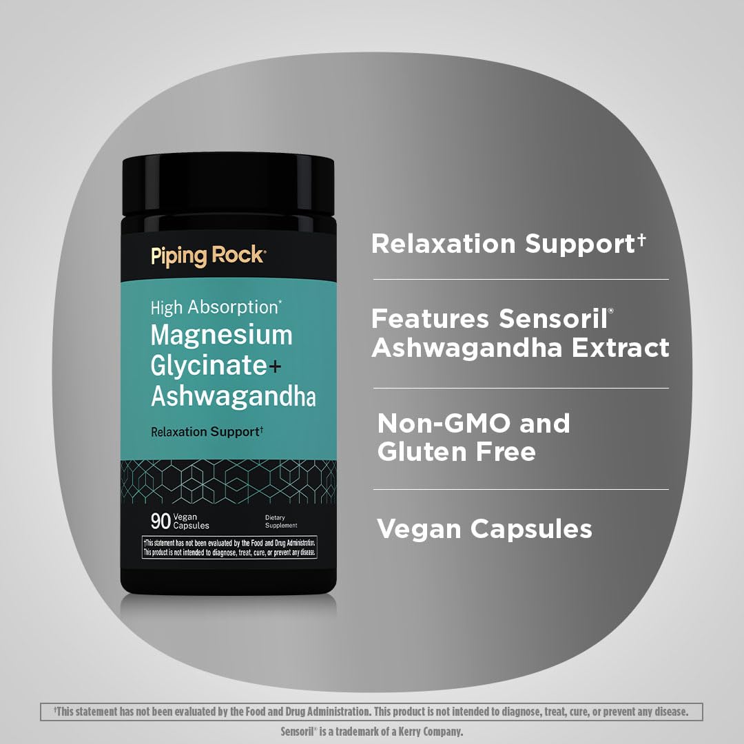 Piping Rock Magnesium Glycinate & Ashwagandha Complex Capsules 90 Count