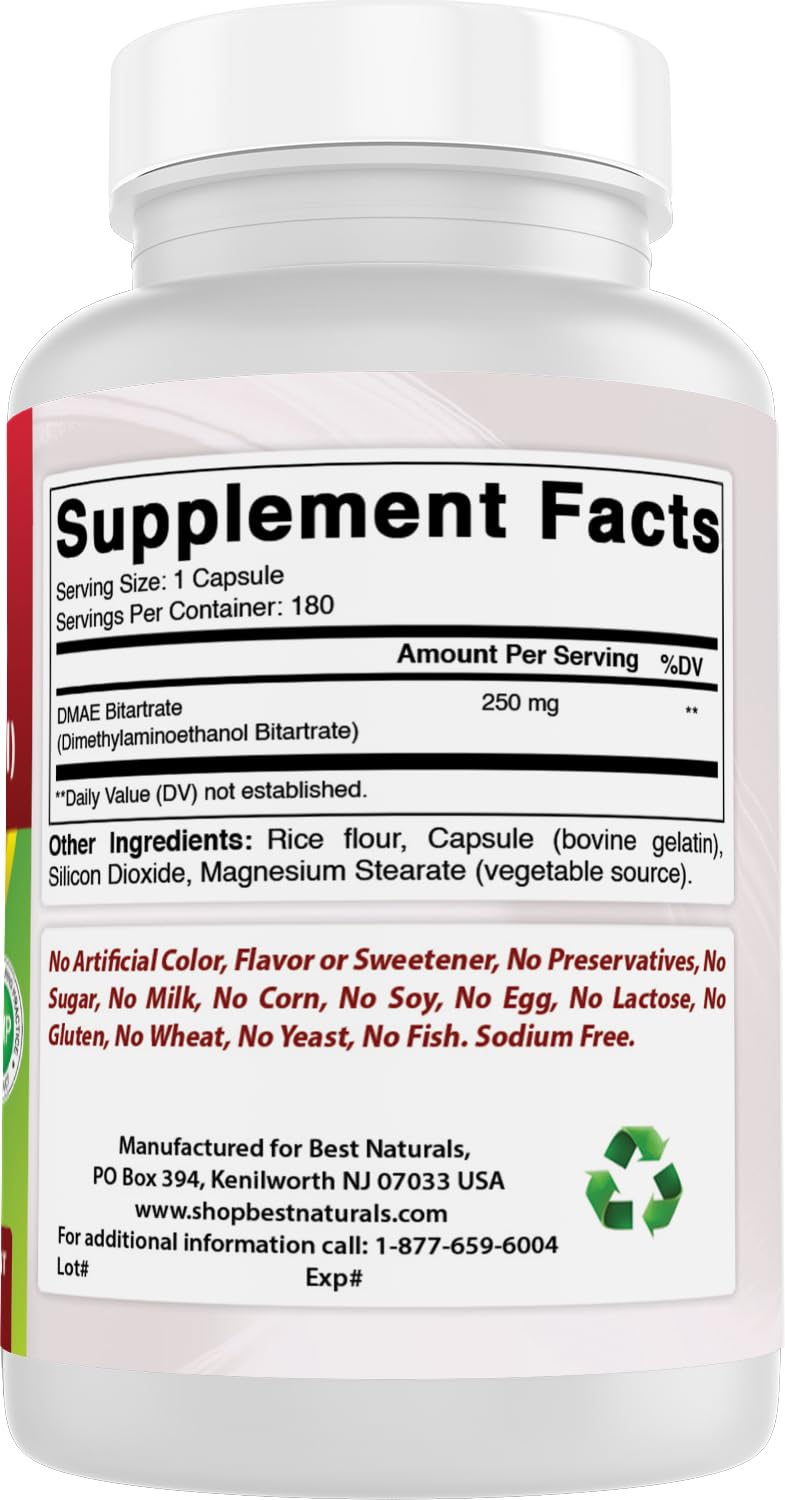 Best Naturals DMAE Supplement 250 mg Capsule 180 Count