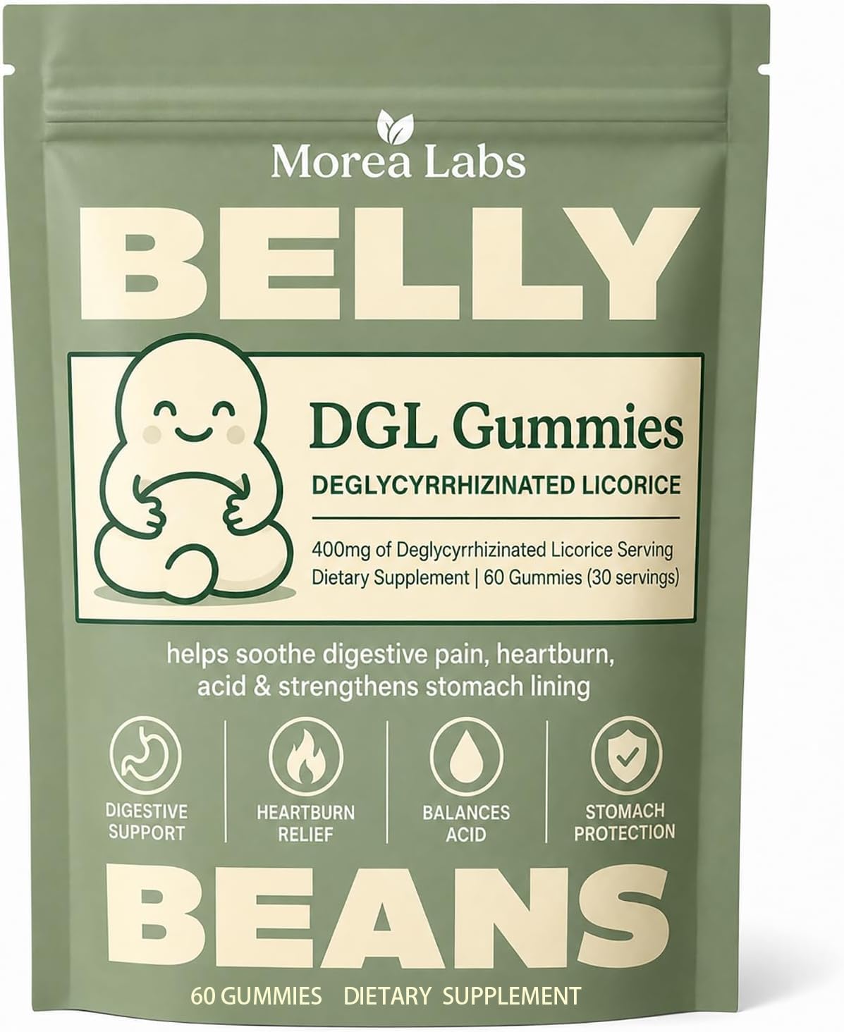 Morea Labs DGL Gummies 400mg Deglycyrrhizinated Licorice Root Extract, 60 Gummies