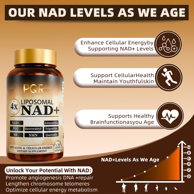 PQR NAD+ Liposomal Nicotinamide Riboside with Resveratrol 1200mg Capsules, 120 Count