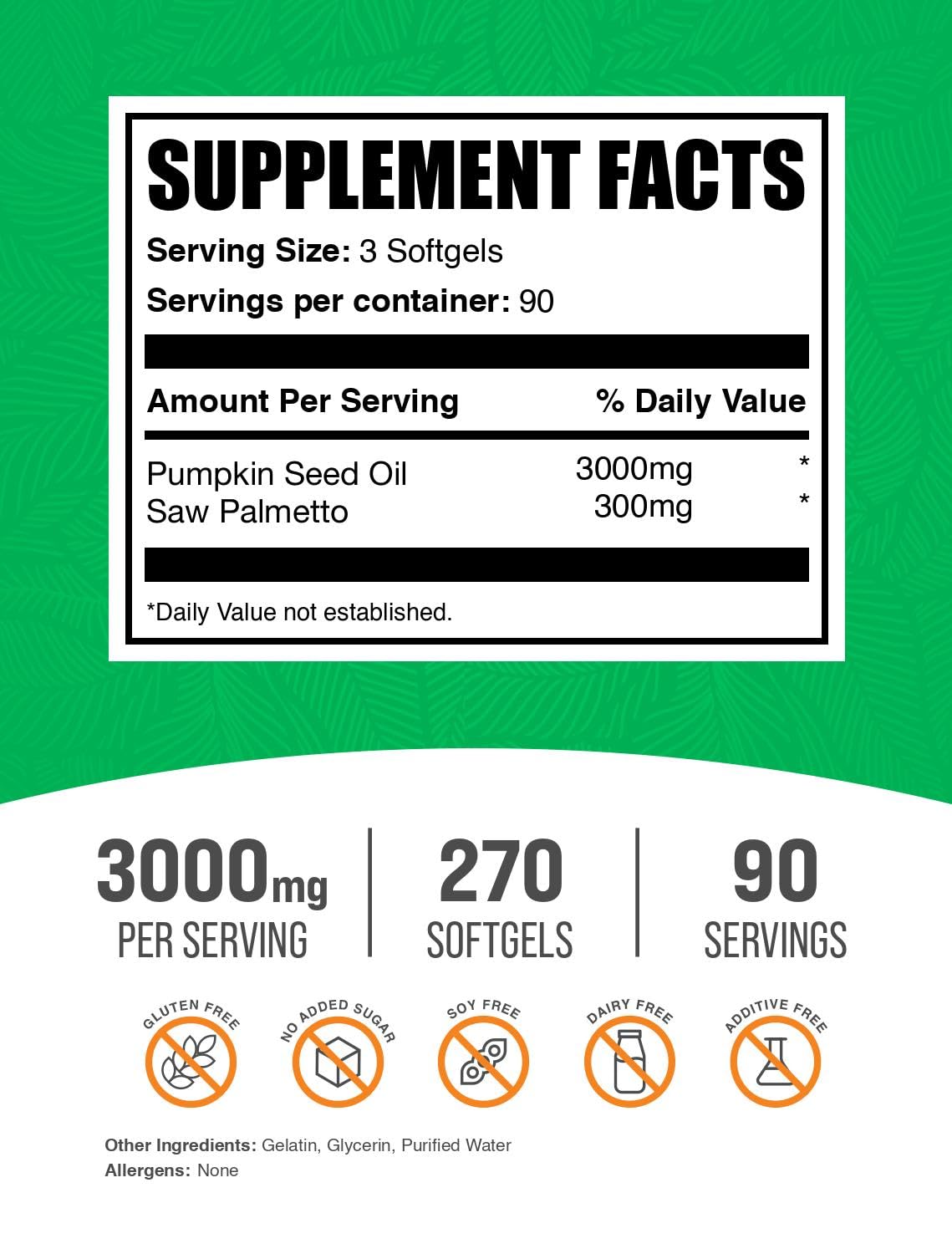 BulkSupplements Pumpkin Seed Oil with Saw Palmetto Softgels, 270 Count