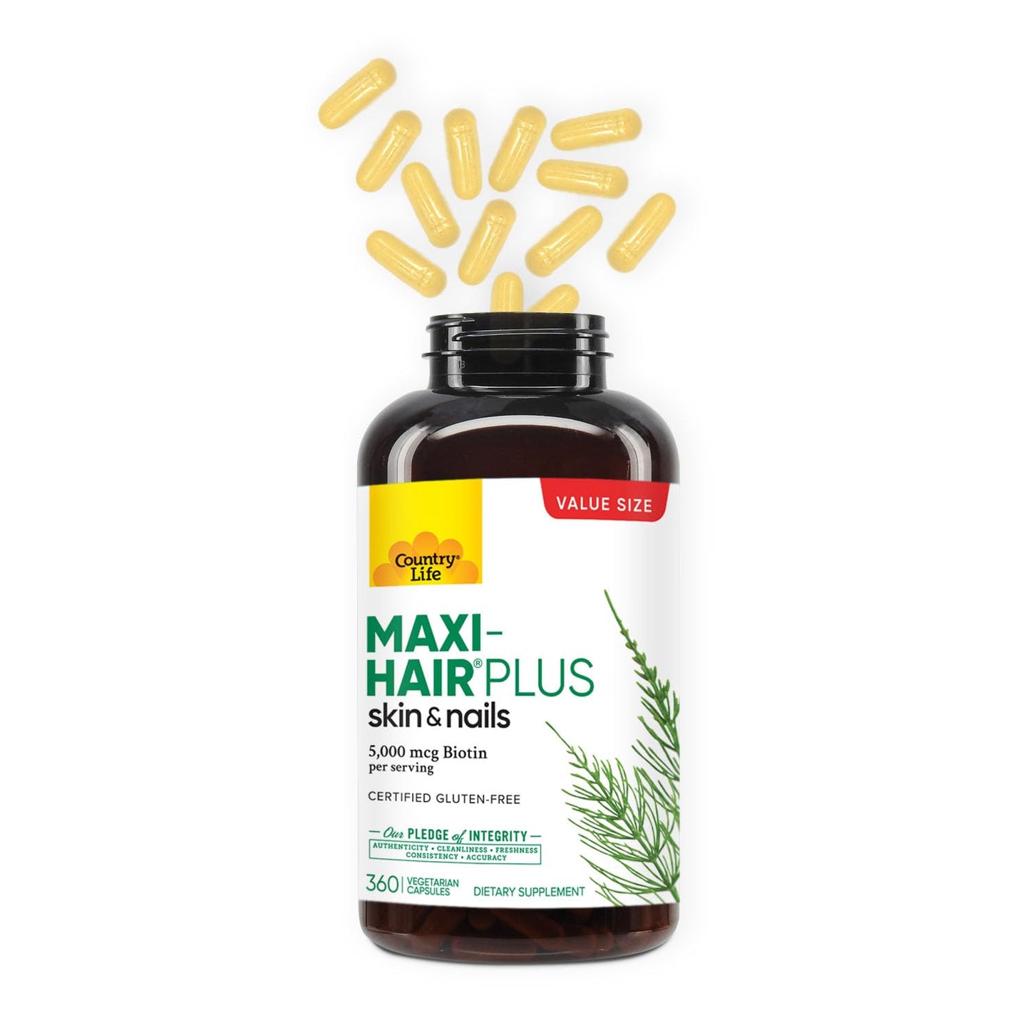 Country Life Maxi-Hair Plus 5000 mcg Biotin, 360 Capsules