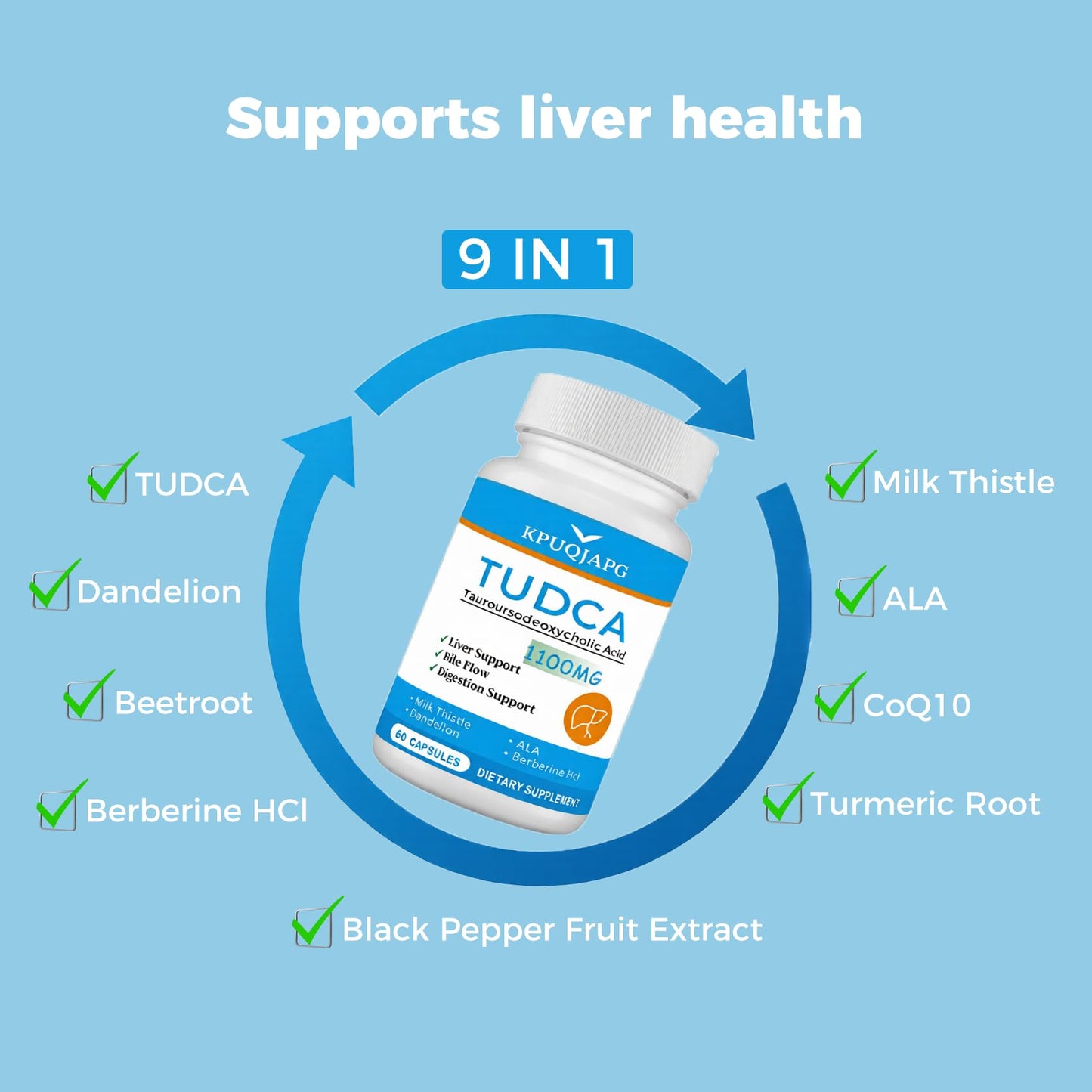 KPUQJAPG TUDCA Supplement 1100mg Liver Detox & Cleanse Capsules, 60 Count