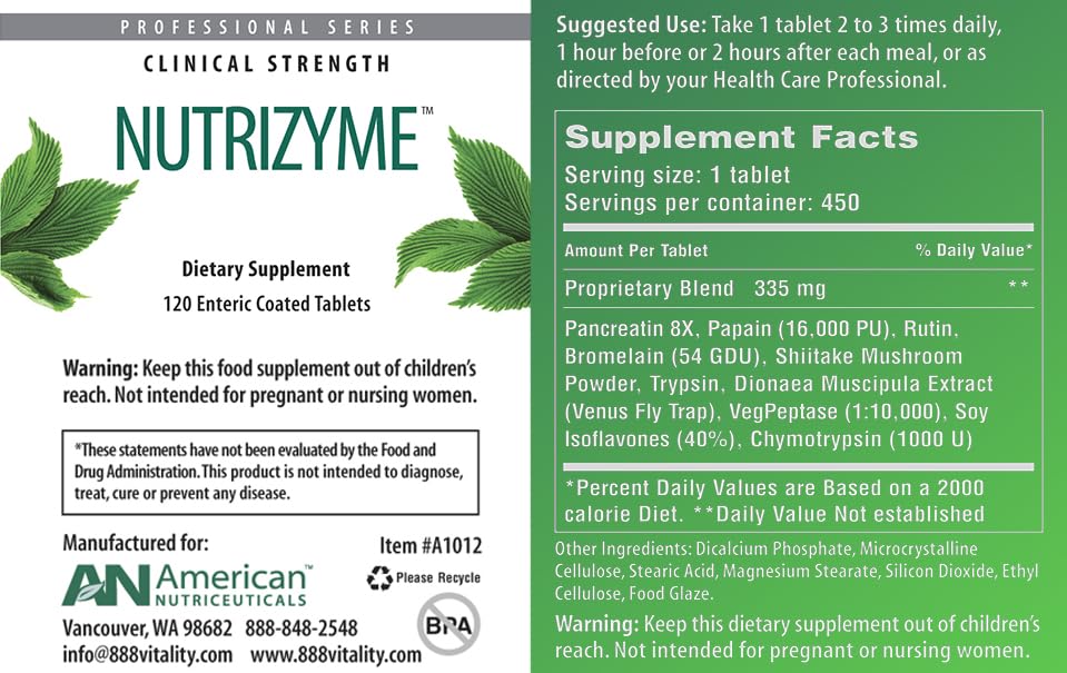American Nutriceuticals Nutrizyme Proteolytic Enzymes Tablets 450