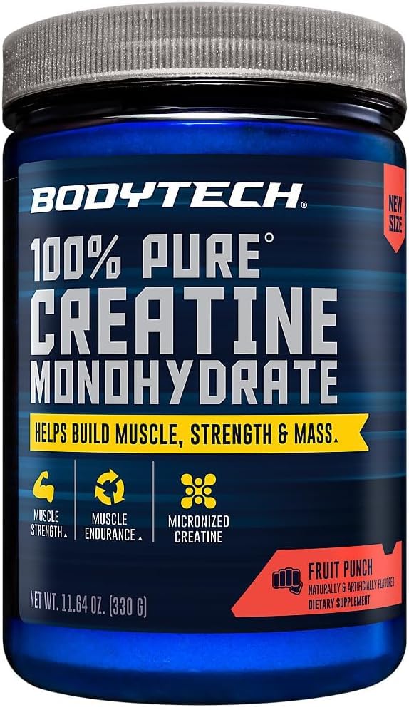 BodyTech Creatine Monohydrate Powder, Micronized, Fruit Punch, 55 Servings