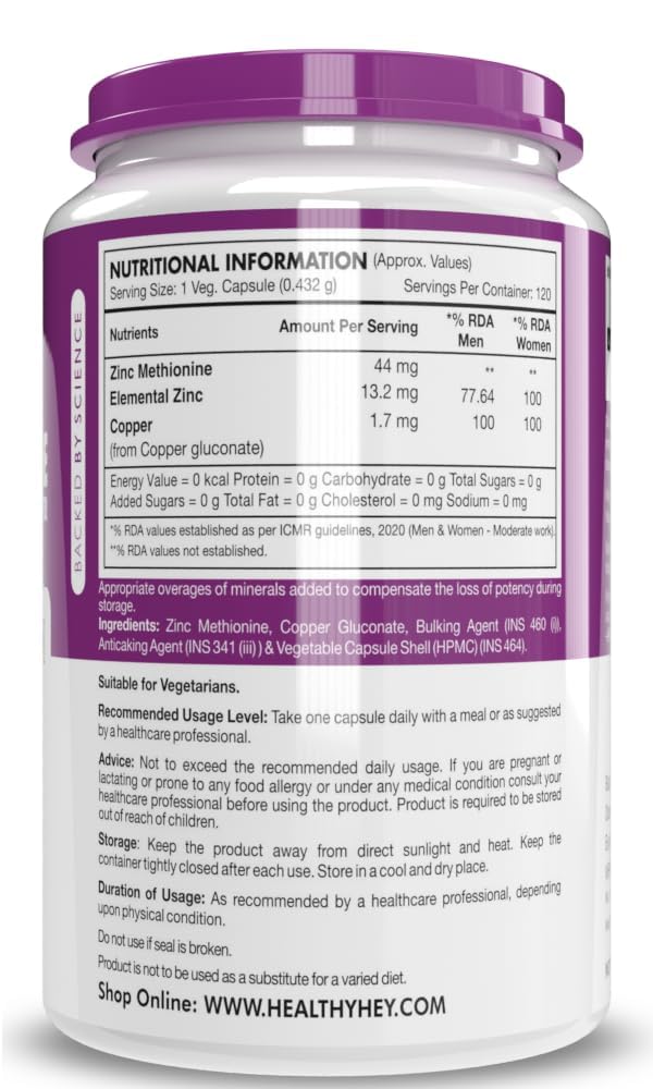 Generic Zinc Methionine Plus Copper Capsules, 120