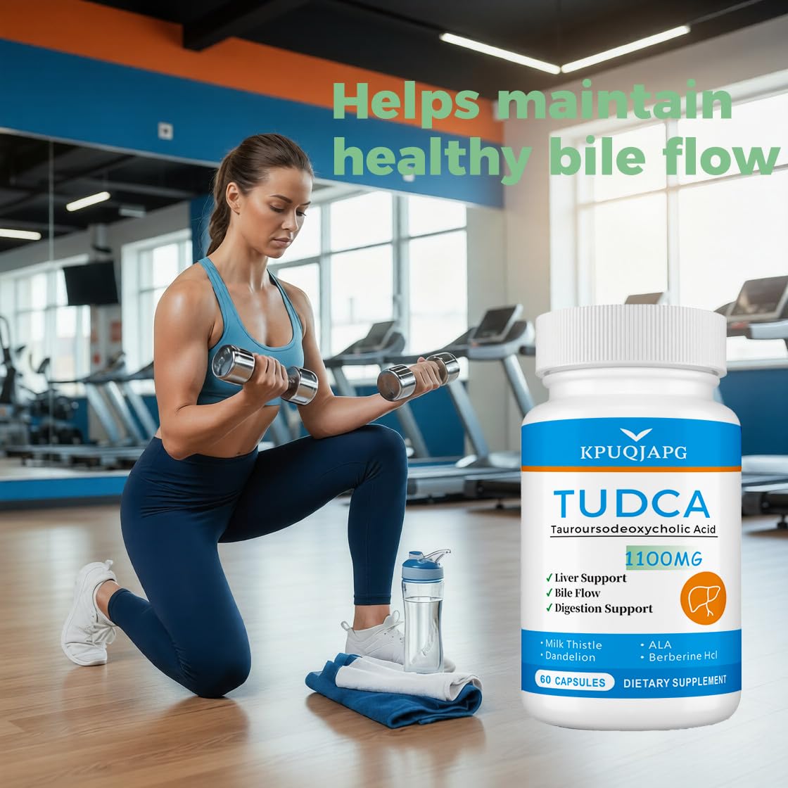 KPUQJAPG TUDCA Supplement 1100mg Liver Detox & Cleanse Capsules, 60 Count