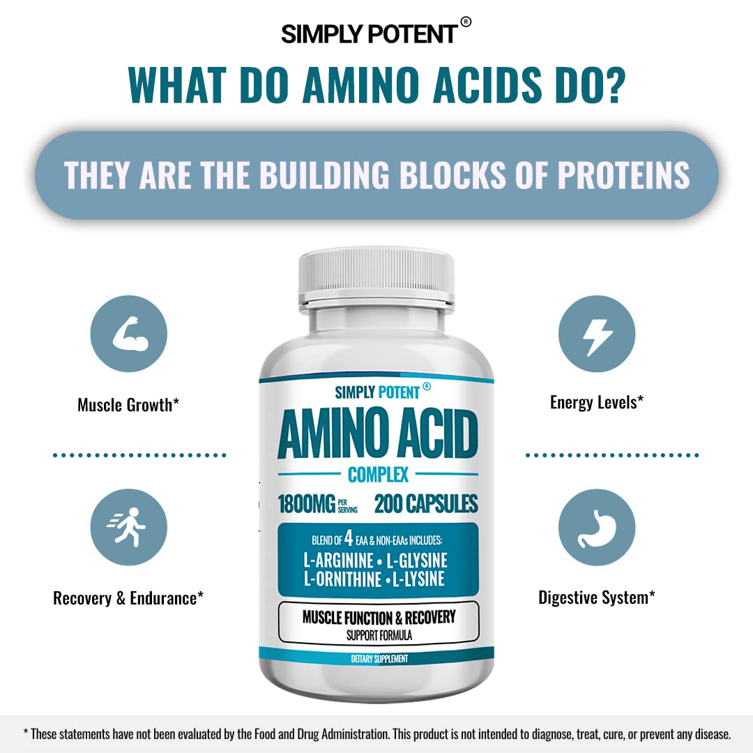 Simply Potent Amino Acid Complex 1800mg, 200 Capsules