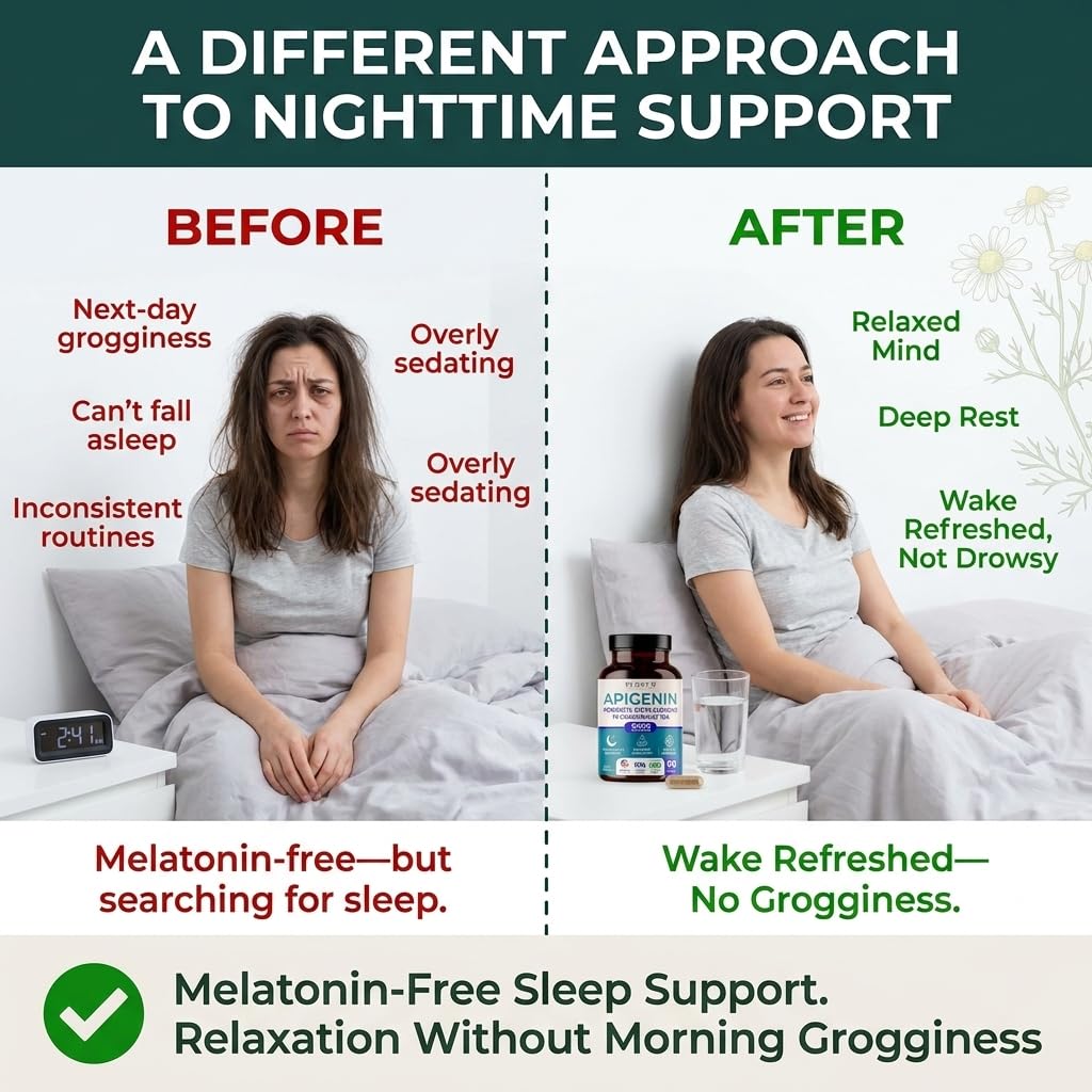 PLANT.O NUTRITION Apigenin 50mg Supplement for Sleep Support & Relaxation - Melatonin Free Bioflavonoid Capsules Found in Chamomile Tea, 60 Capsules