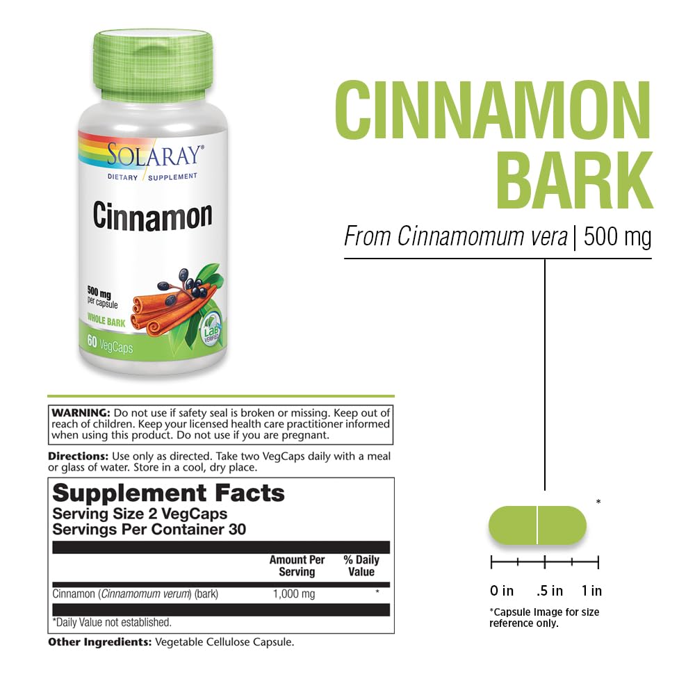 SOLARAY True Herbs Cinnamon Bark 1000mg Capsules, 60 VegCaps