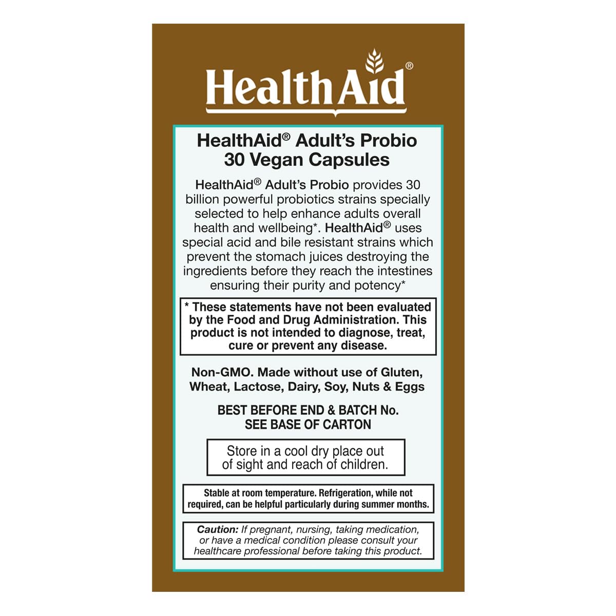 HealthAid Adults Probiotic Capsule 30 Billion CFU – 10 Strains with Prebiotic – Digestive & Microbiome Support – Vegan, Acid & Bile Resistant – 30 Capsules