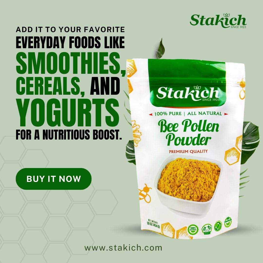 Stakich Bee Pollen Powder, 16 oz