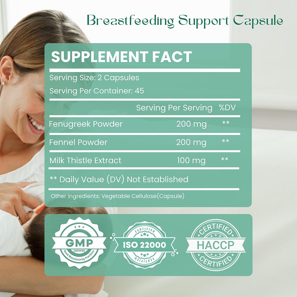 Hebhac Herbs Breastfeeding Supplement for Milk Supply Support with Fenugreek, Fennel & Milk Thistle, Capsules, 90 Capsules
