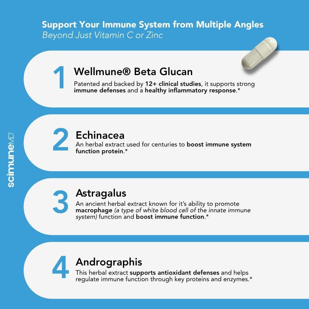 Scimera Bioscience Scimune Immune Support Supplement with Zinc, Quercetin, Vitamin C, Echinacea & Wellmune Beta Glucan, 14 Capsules
