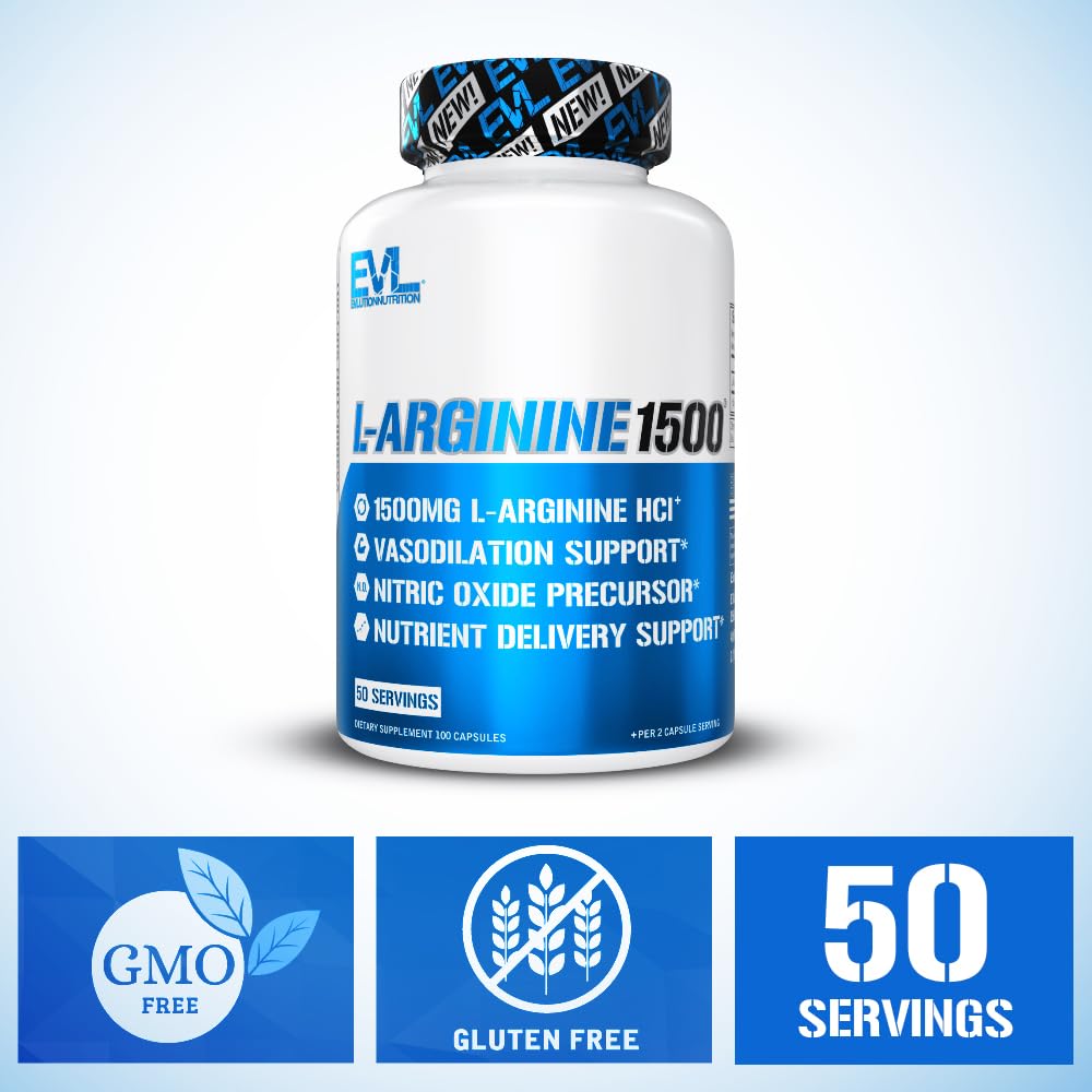 Evlution Nitric Oxide Booster L-Arginine Supplement, Capsule, 100 Count