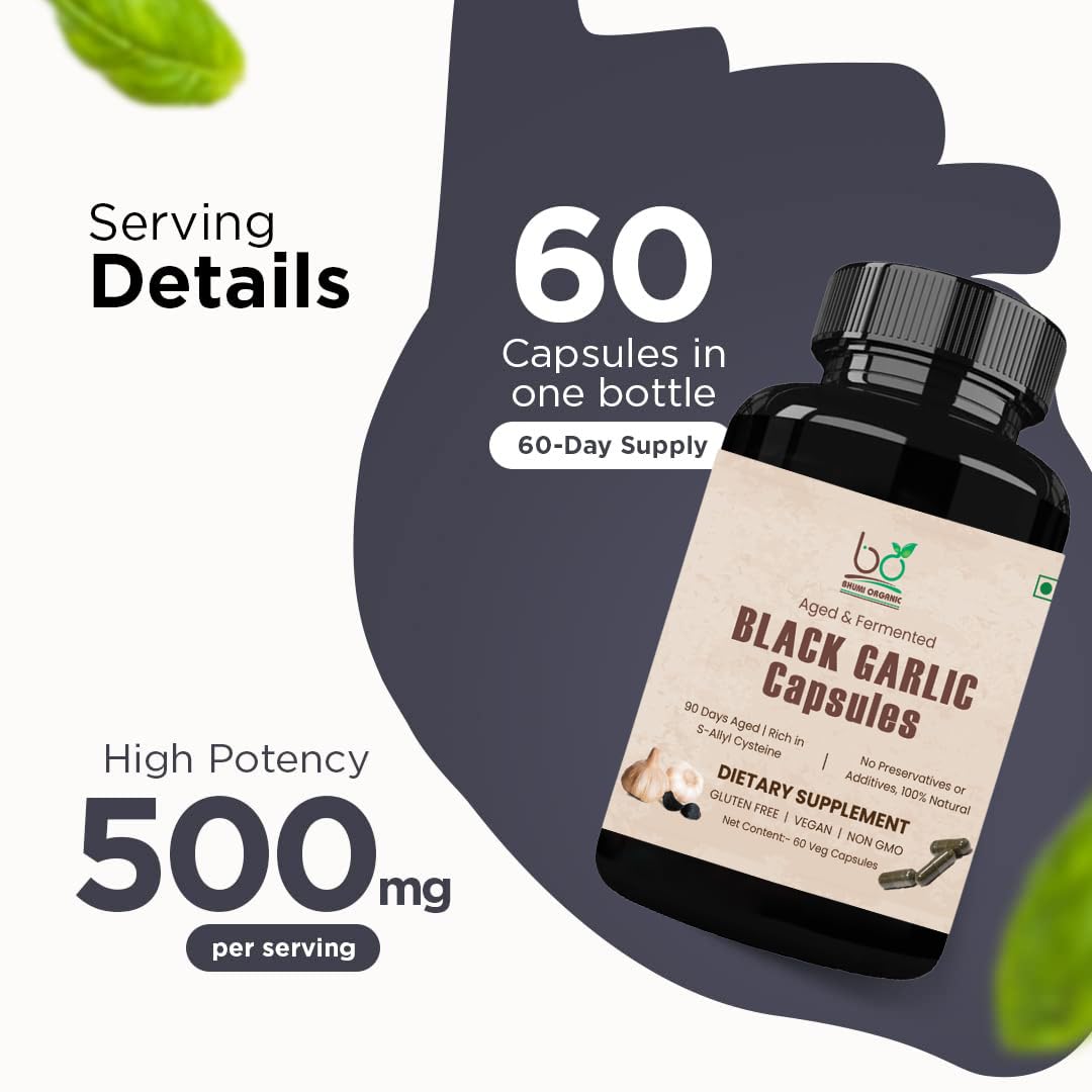 Bhumi Organic Aged and Fermented Black Garlic Capsules, 1 Count