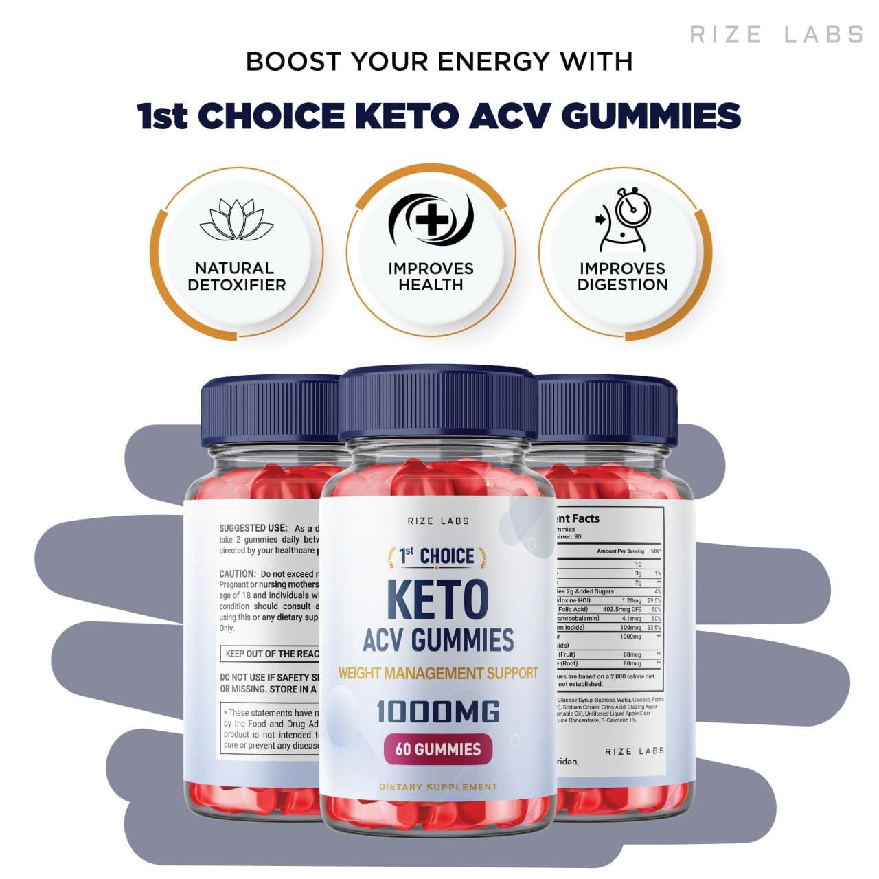 Rize Labs 1st Choice Keto Gummies with Apple Cider Vinegar, 60 Gummies