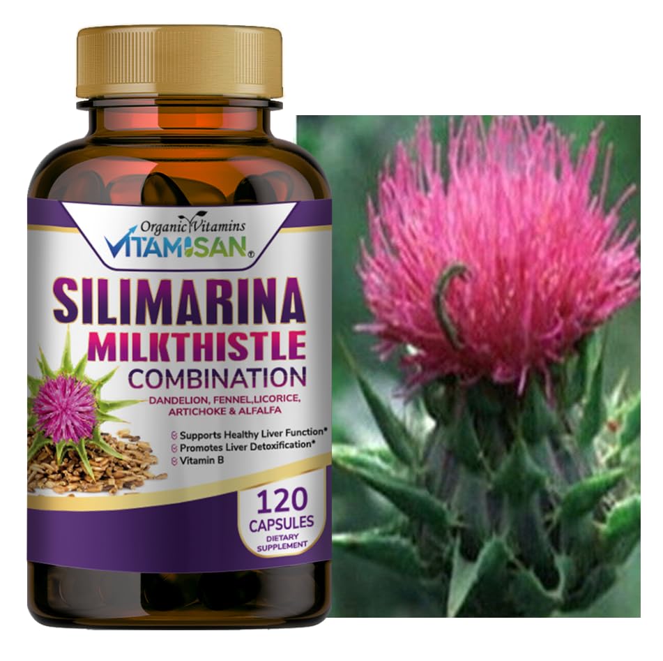 VITAMISAN Milk Thistle Silimarina with Dandelion, Fennel, Licorice, Artichoke & Alfalfa Detox & Cleansing Formula for Liver Support Capsule 120