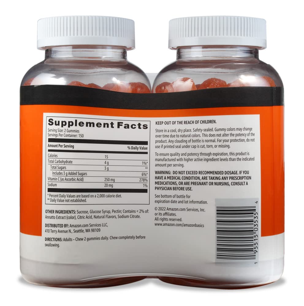 Amazon Basics Vitamin C 250 mg Gummies, 300 Count