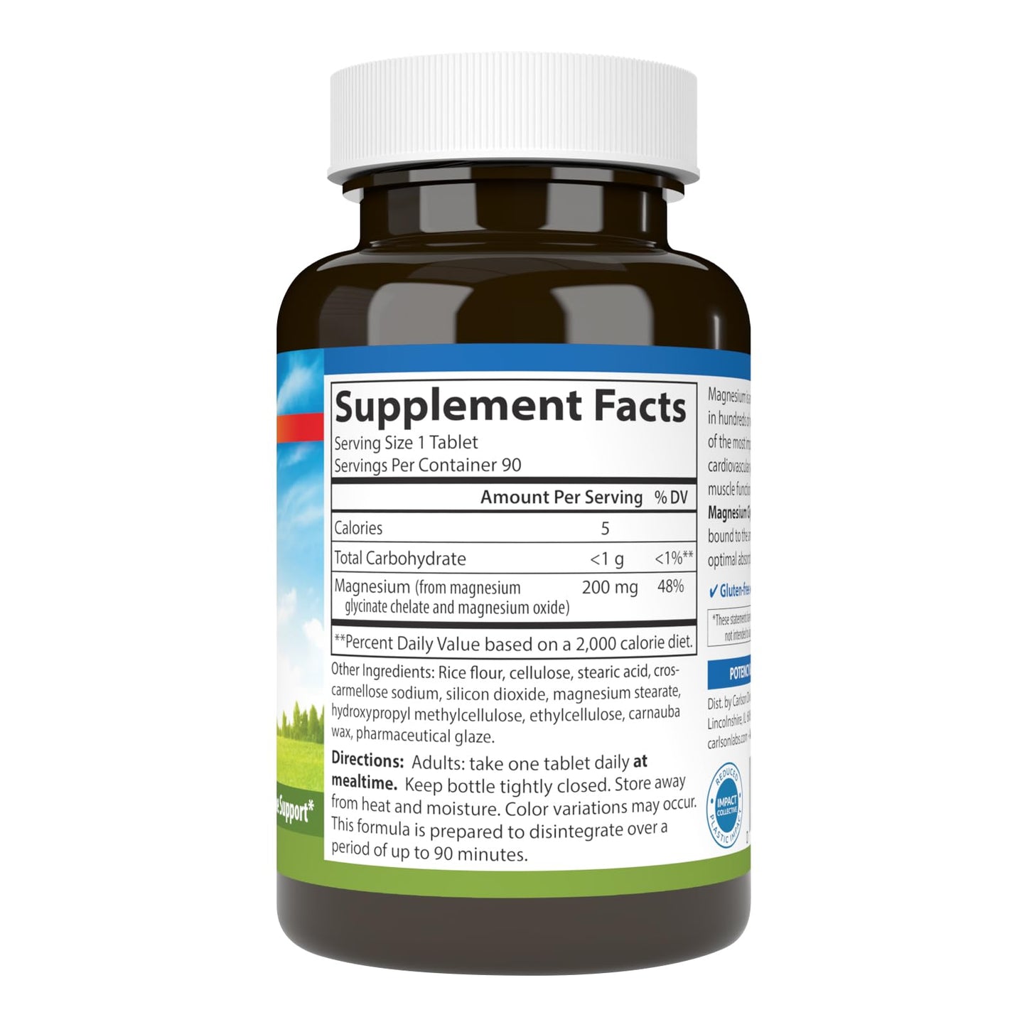 Carlson Buffered Magnesium Glycinate 200 mg Tablets, 90 Count