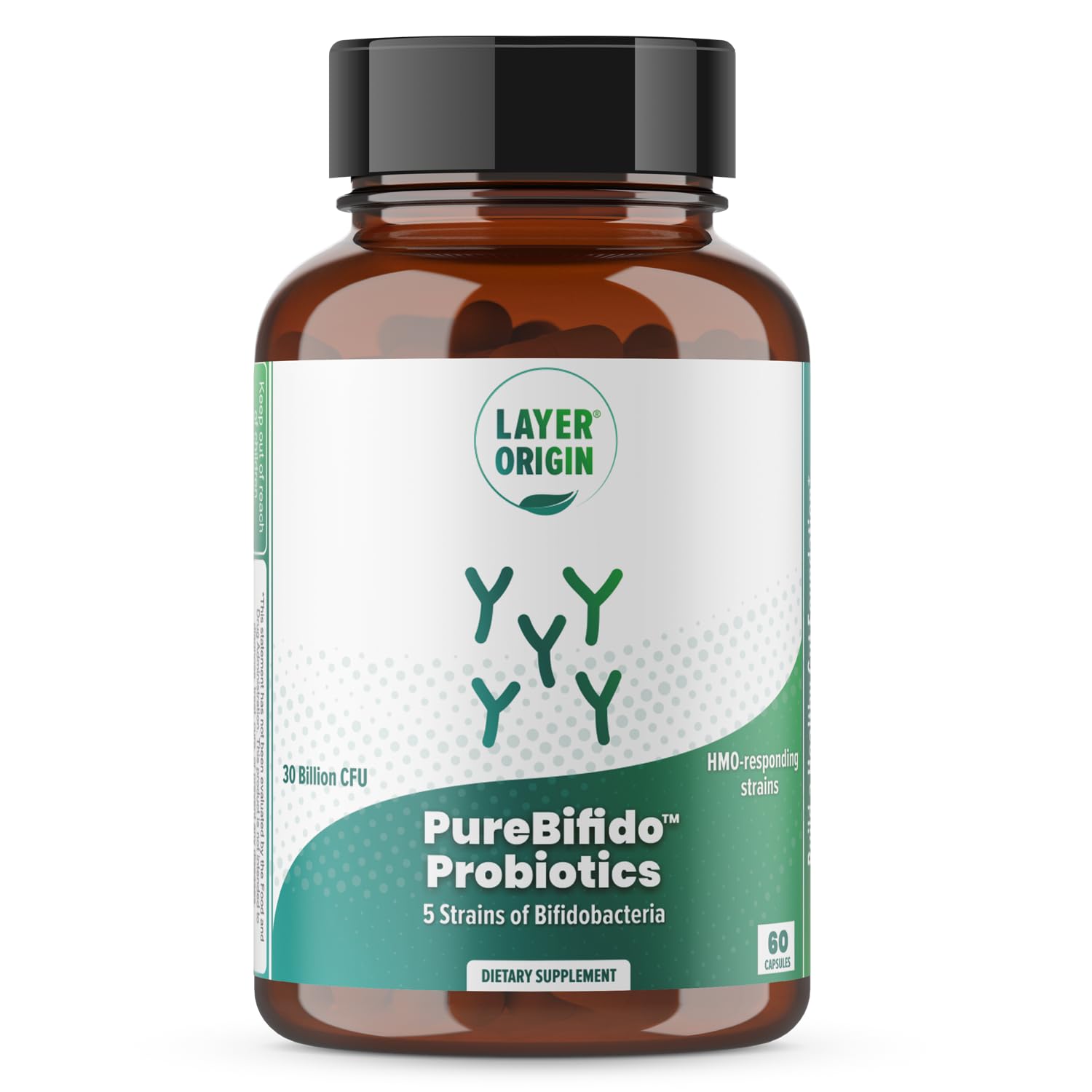 Layer Origin PureBifido Probiotics with 5 Strains of Bifidobacteria for Seeding Gut Microbiome and Boosting Your Gut Health 60 Capsules