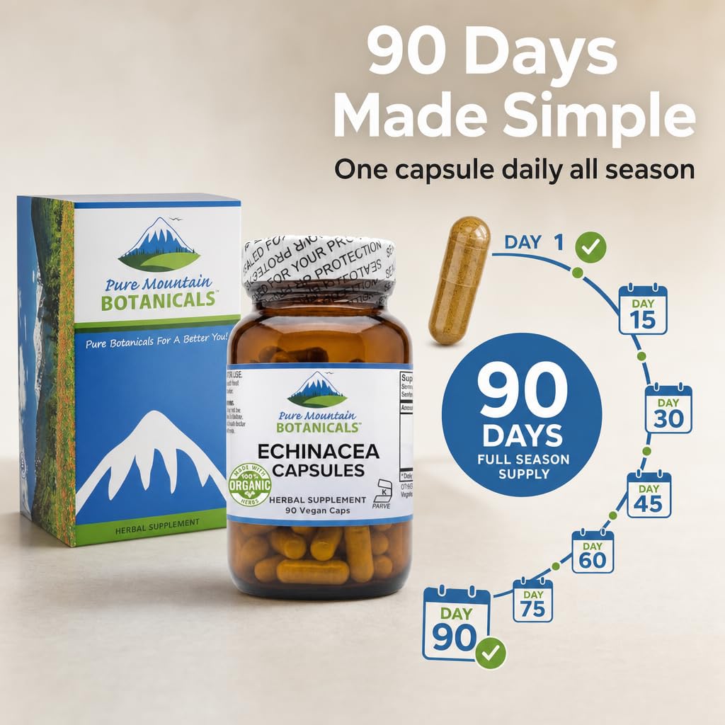 Pure Mountain Botanicals Echinacea Angustifolia Root 420mg Capsules, 90 Count